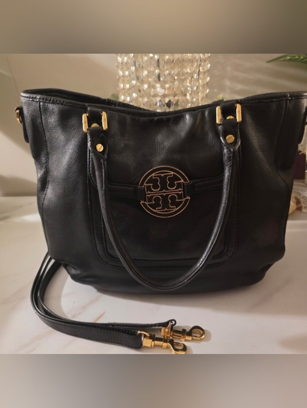 Tory Burch Black Shoulder Bag with Gold Details